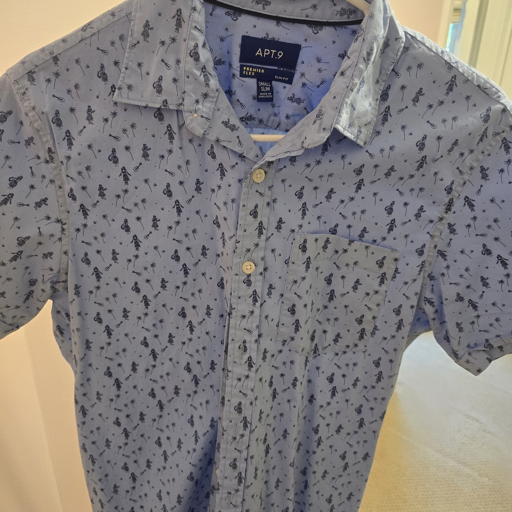 Apt. 9 Blue Casual Button Down Shirt with Subtle Pattern